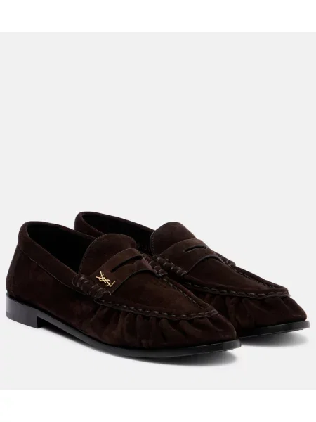Pantofi loafer Saint Laurent din piele de căprioară maro