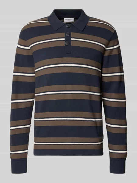 Koszulka polo o kroju relaxed fit z czystej bawełny z wzorem w paski Lindbergh granatowa