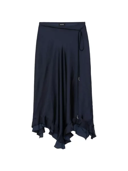 Fustă midi Zadig&voltaire cu volane asimetrică albastru