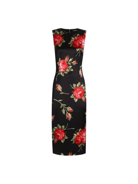 Satynowa sukienka satynowa Dolce And Gabbana z nadrukiem czarna