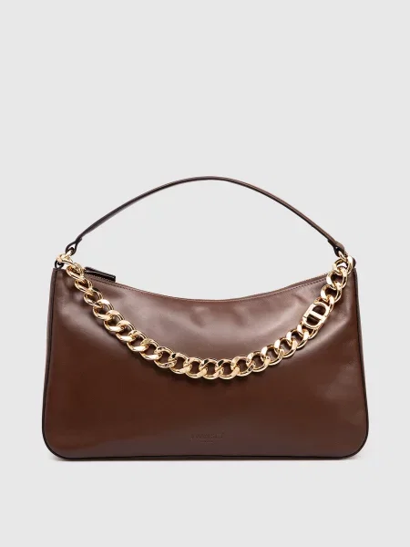 Шкіряна сумка-хобо Liliane Twinset коричнева