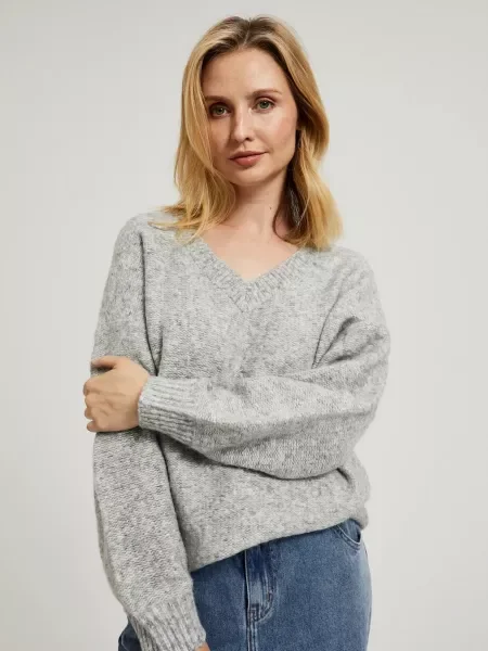 Pulover Moodo cu decolteu în V gri
