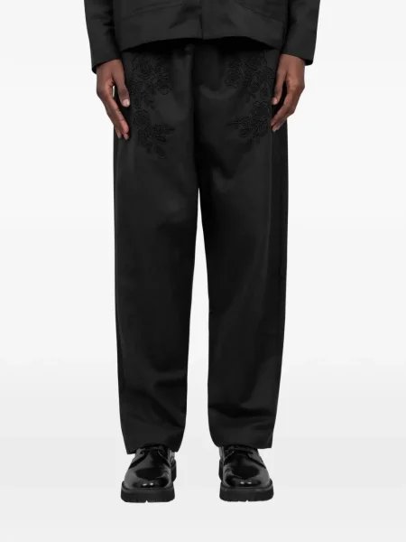 Květinové kalhoty Baziszt s výšivkou černé