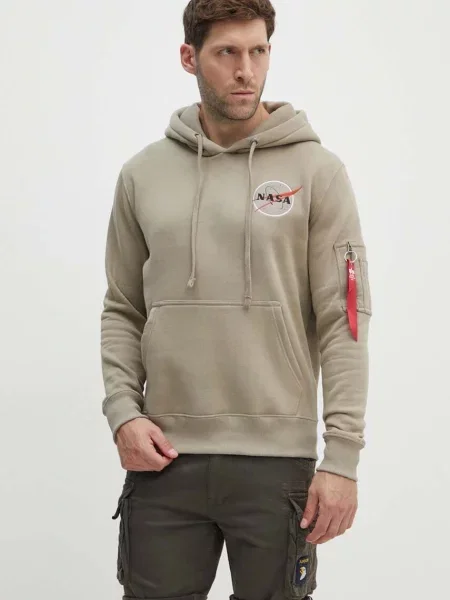 Свитер Alpha Industries с капюшоном с аппликацией ретро серый