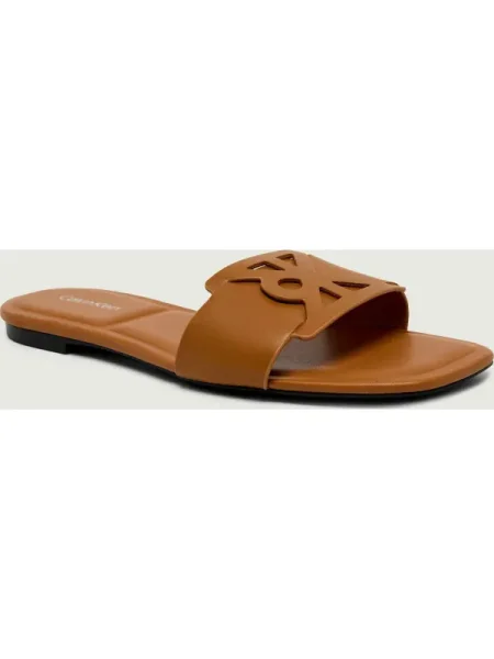 Calvin Klein Papucs Square Flat Sandal Emblem Barna bézs