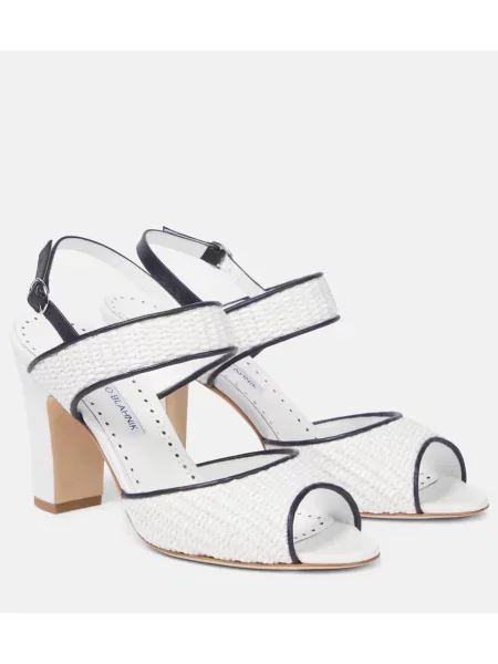 Sandale Manolo Blahnik slingback alb