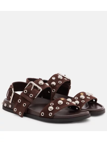 Sandale Valentino Garavani din piele de căprioară cu tepi maro