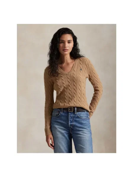 Polo Ralph Lauren Swetry Kobieta M Wełna Kimberly V-neck Knitwear brązowy