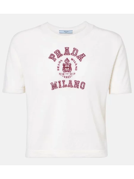 Majica Prada iz kašmirja z avtogramom bela