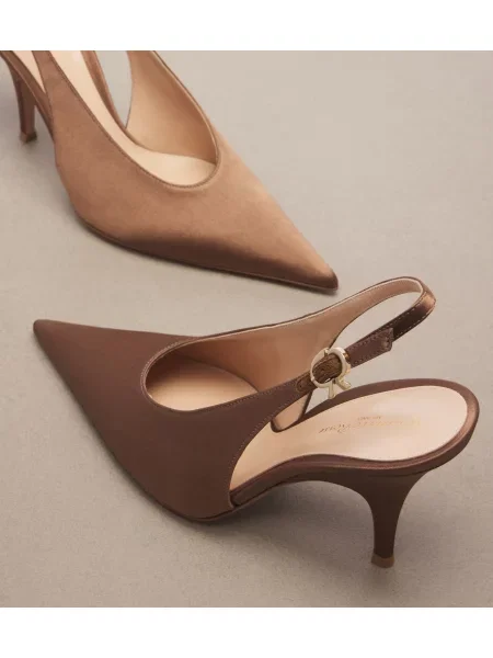 Pantofi cu toc Gianvito Rossi din satin slingback maro