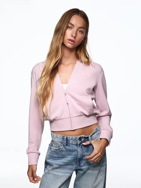 Bershka Tepláková bunda ružová