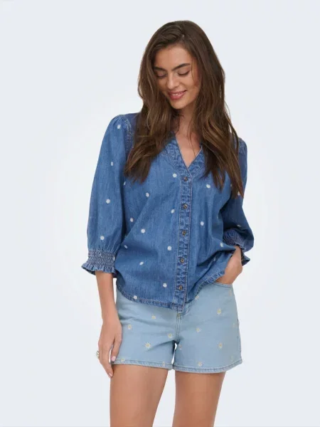 ONLY Bluză ONLRAYA DAISY albastru denim / galben alb