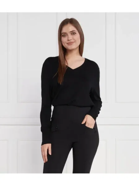 Marc Cain Pulover cu adaos de lână și cașmir negru