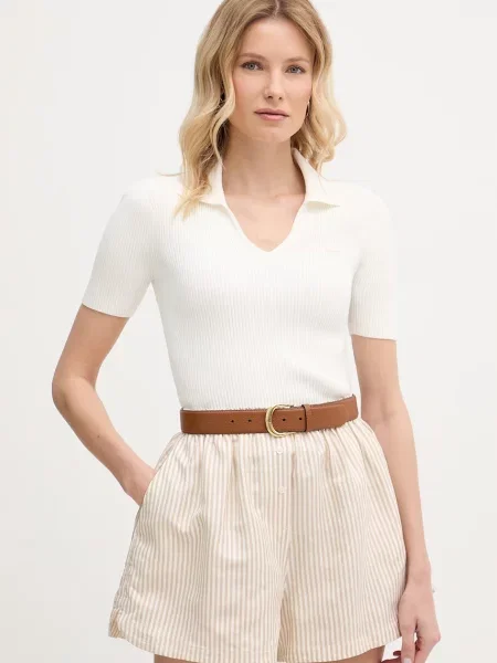 Lacoste tricou pentru femei cu vâscoză bej