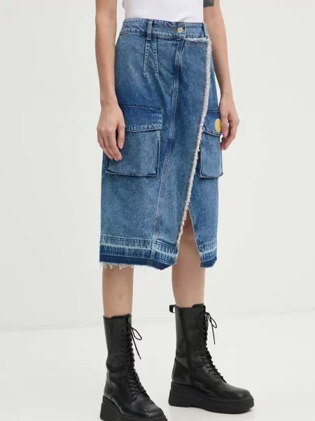 Дънкова пола Moschino Jeans среднодълга със стандартна кройка синьо