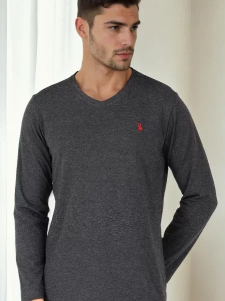 Tricou mânecă lungă Dewberry cu decolteu în V negru
