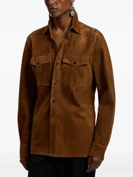 Μακρύς πουκάμισο Ralph Lauren Collection σουέτ καφέ