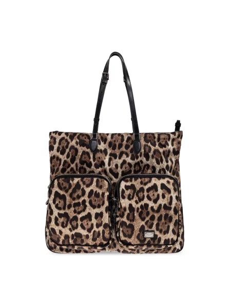 Torba Dolce And Gabbana skórzana z nadrukiem brązowa