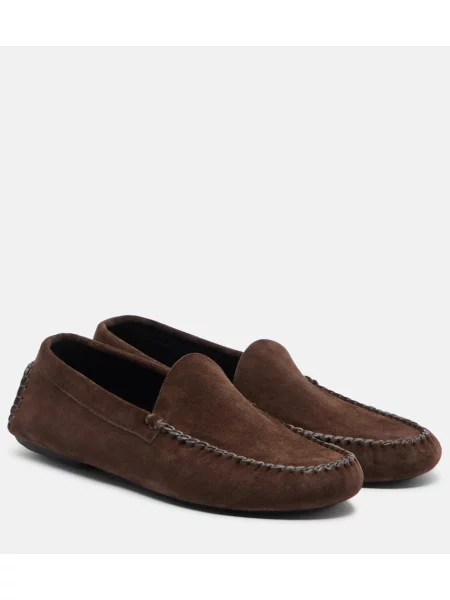 Pantofi loafer The Row din piele de căprioară maro