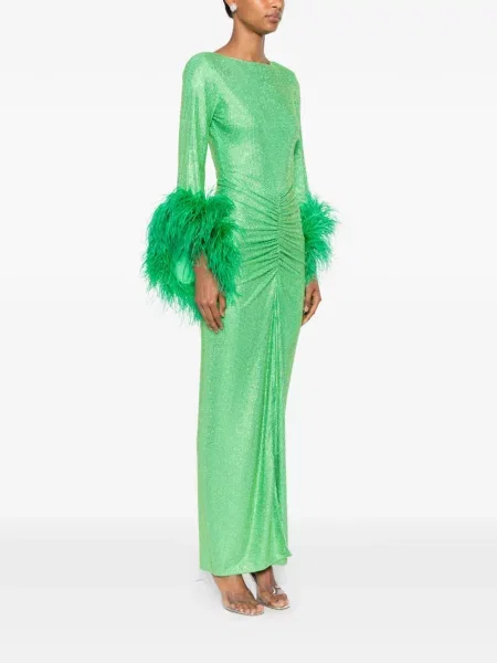 Rochie maxi Miron cu pene verde