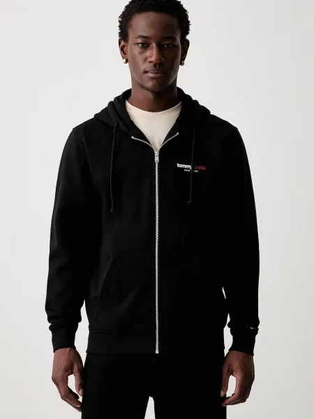 Tommy Jeans hanorac cu și glugă pentru bărbați cu negru