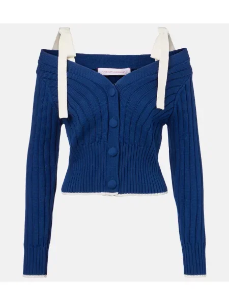 Kardigan Carolina Herrera z kokardką wełniany niebieski