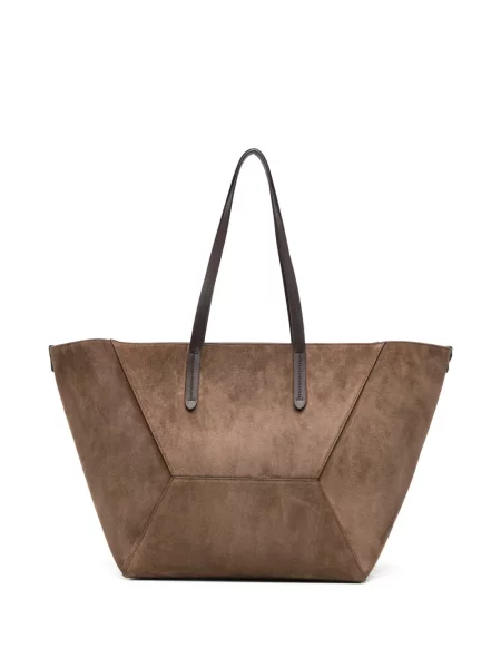 Geantă shopper Brunello Cucinelli din piele de căprioară maro