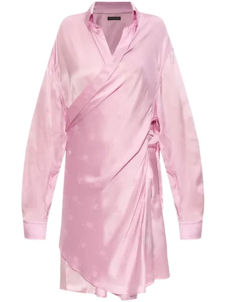Rochie tip cămașă Balenciaga din jacard roz