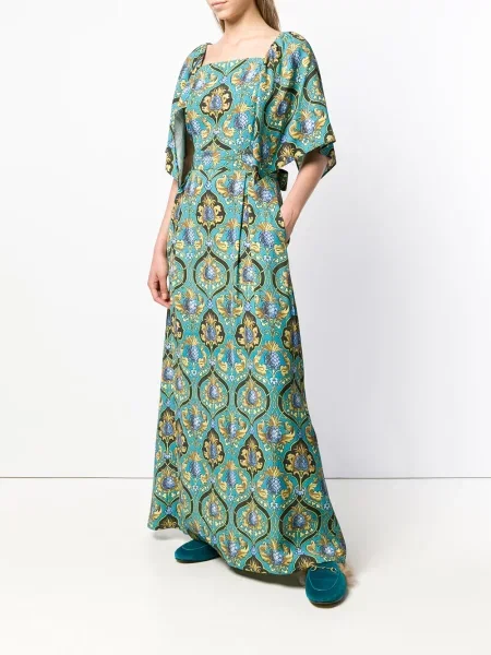 Rochie La Doublej cu imagine cu imprimeu geometric albastru
