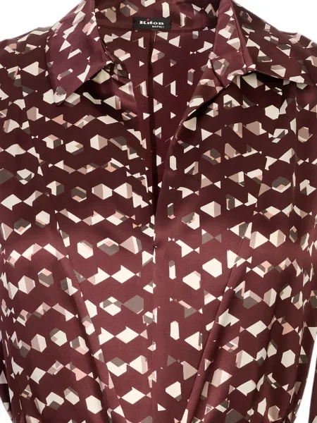 Rochie tip cămașă Kiton cu imagine cu imprimeu geometric maro