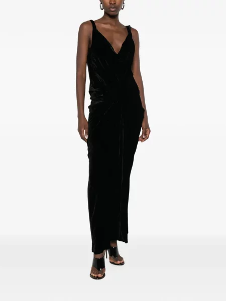 Rochie maxi Rick Owens de catifea drapată negru