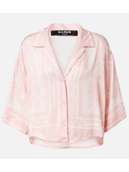 Cămașă Balmain cu imagine din țesătură twill roz