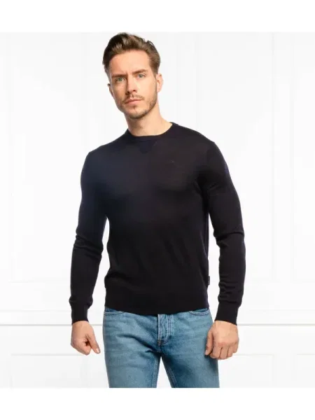 Armani Exchange Gyapjú kötött pulóver kék
