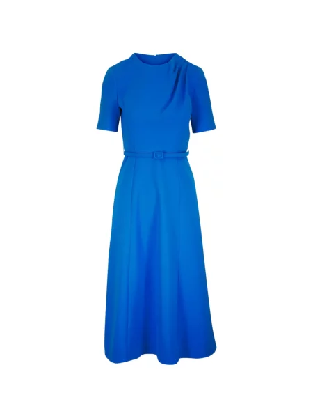 Rochie Carolina Herrera drapată de costum albastru