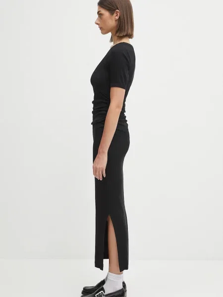 GANNI sukienka Soft Cotton Rib maxi prosta czarny