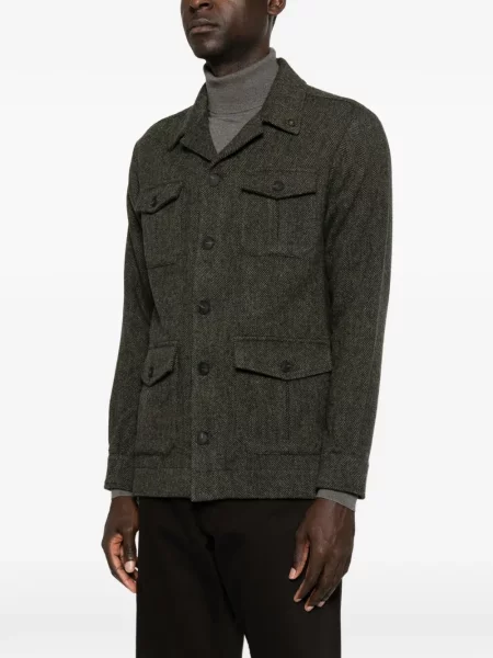 Geacă Gran Sasso de lână cu model herringbone verde