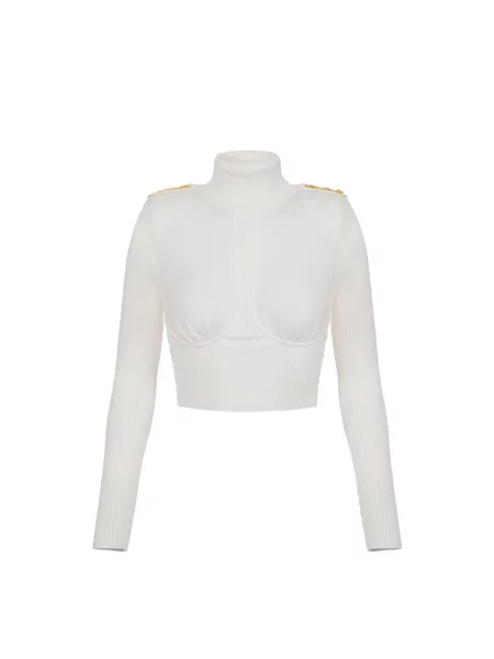 Pulover Elisabetta Franchi cu guler înalt alb