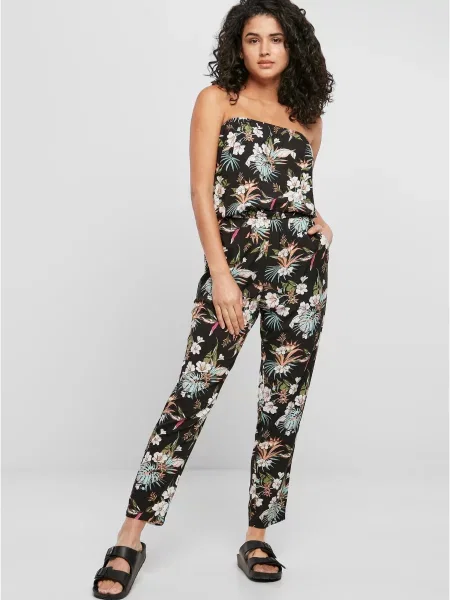 Salopetă Urban Classics cu imprimeu tropical negru