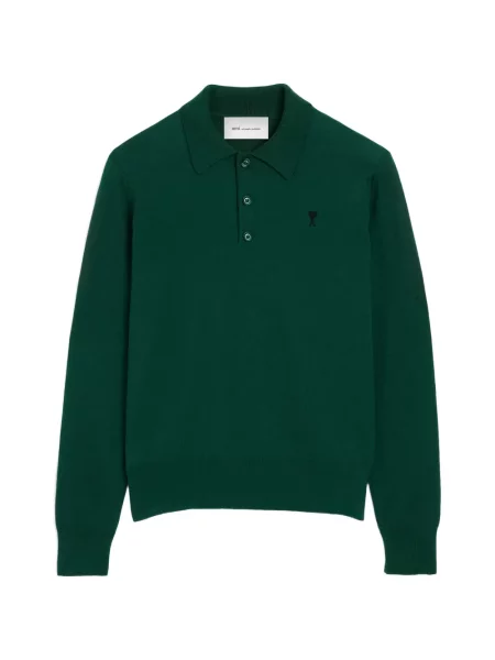 Tricou polo Ami Paris de lână verde
