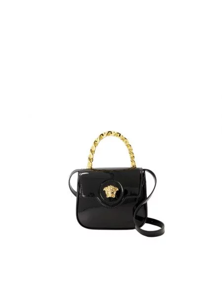 Lakierowana mały torebka skórzana Versace skórzana czarna