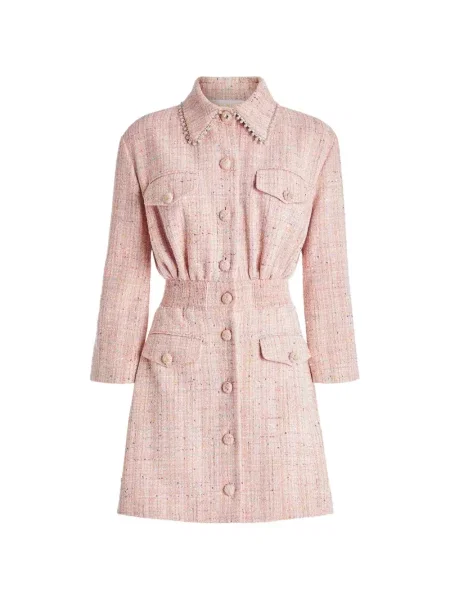 Gulerat rochie mini Genny din tweed roz