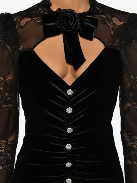 Rochie midi Nissa din dantelă până la genunchi de costum negru