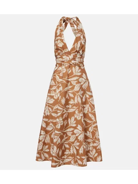 Rochie midi Max Mara cu imagine până la genunchi cu gât halter bej