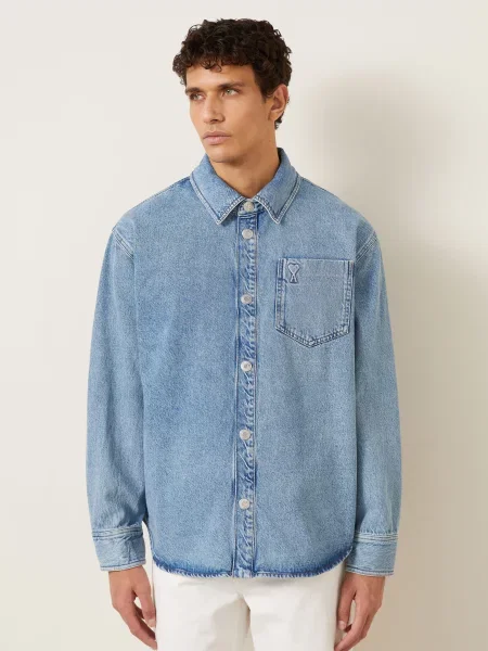 Ami Paris Džínová Košile Slim Fit tmavě modrá