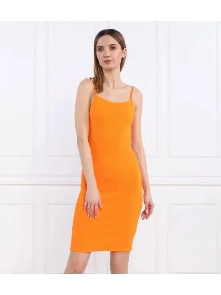 CALVIN KLEIN JEANS Rochie SLUB RIB STRAPPY DRESS portocaliu