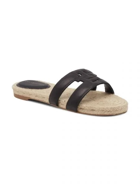 Tommy Hilfiger Bőr papucs EMBOSS fekete