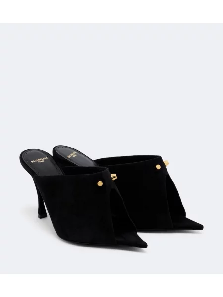 Papuci tip mules Balenciaga din piele de căprioară cu tepi negru