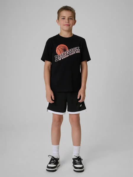 T-shirt regular z nadrukiem chłopięcy 4F czarna