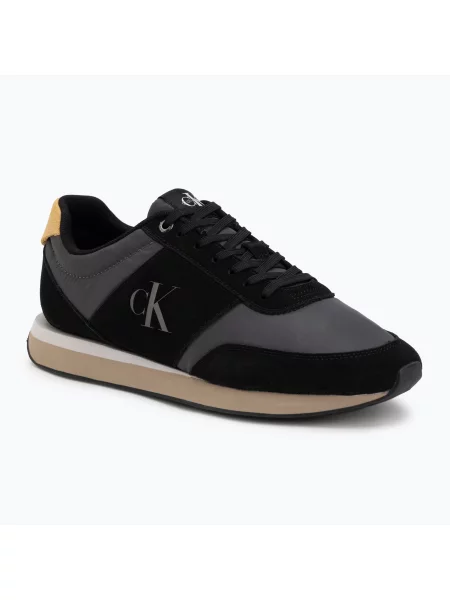 Încălțăminte pentru bărbați Calvin Klein Retro Runner Bans Leather Suede black/iron gate/amber gold negru