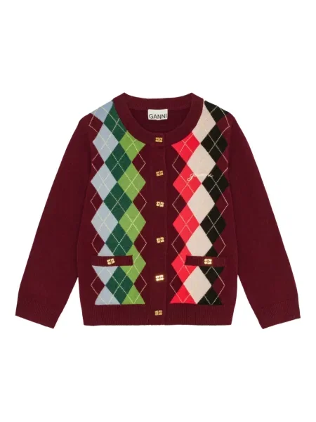 Cardigan Ganni cu model argyle roșu